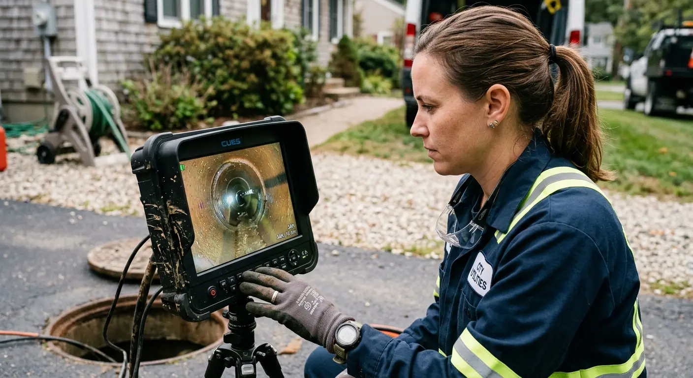 Technician reviewing sewer camera inspection footage in Wentzville
